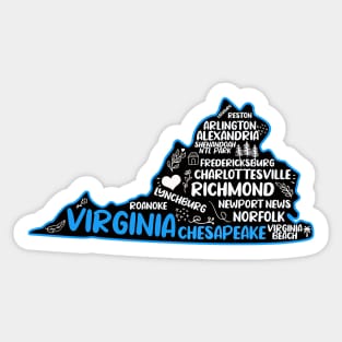 Chesapeake Virginia cute map Virginia Beach, Norfolk, Richmond, Arlington, Newport News, Alexandria, Hampton, Roanoke, Suffolk, Reston Sticker